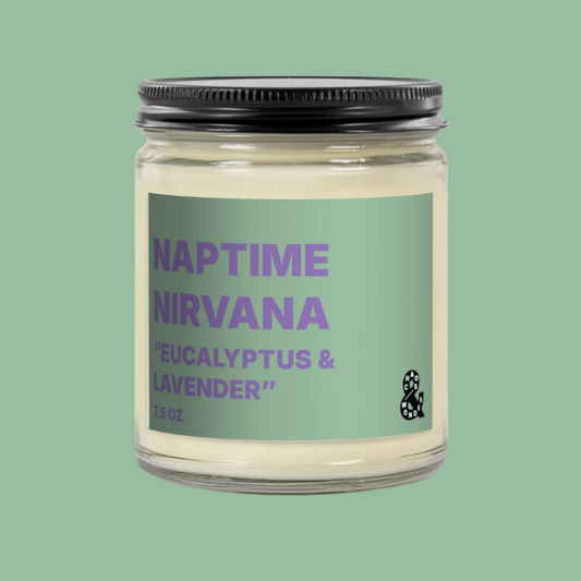 Naptime Nirvana lavender and eucalyptus soy wax candle.