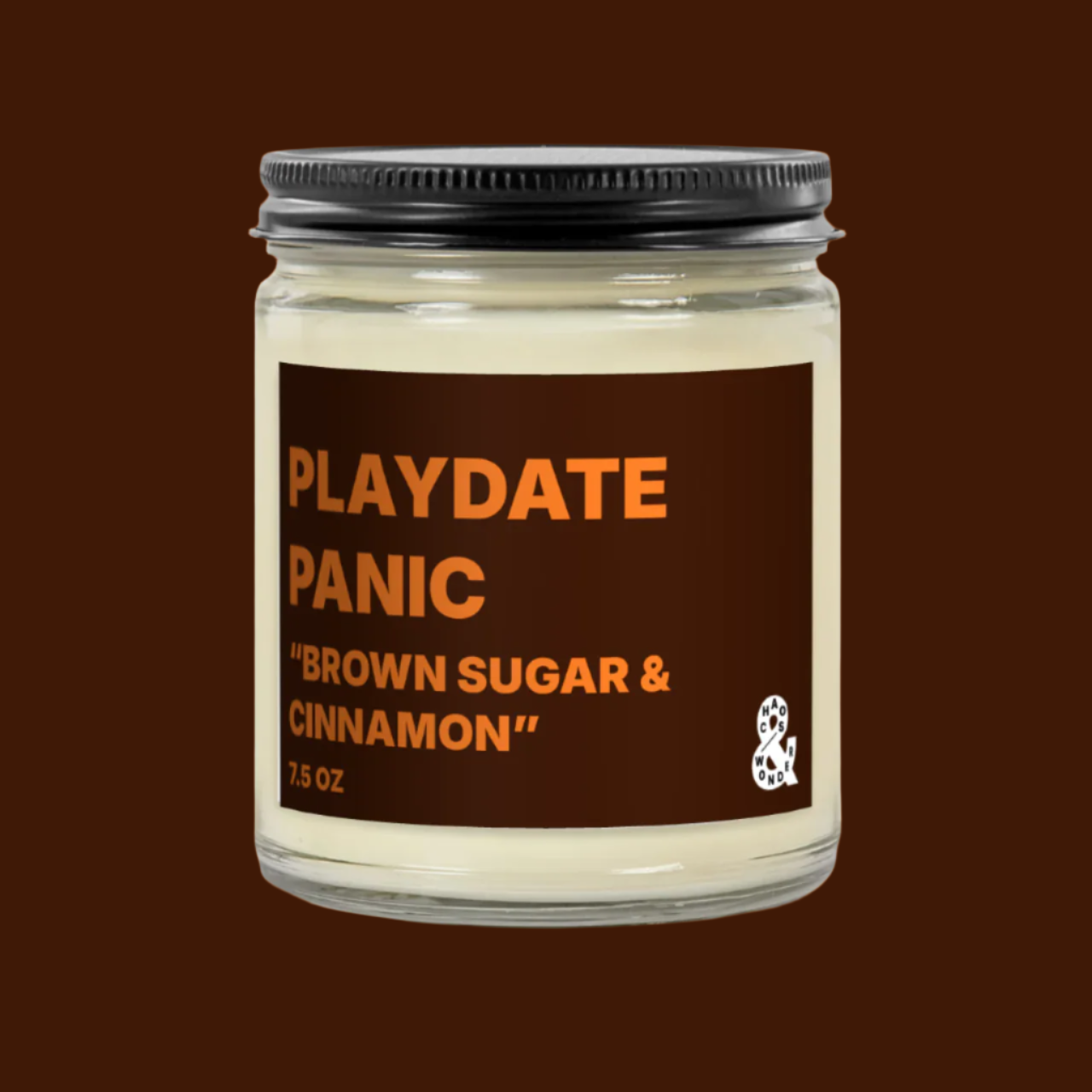 Playdate Panic candle with brown sugar and cinnamon scent.